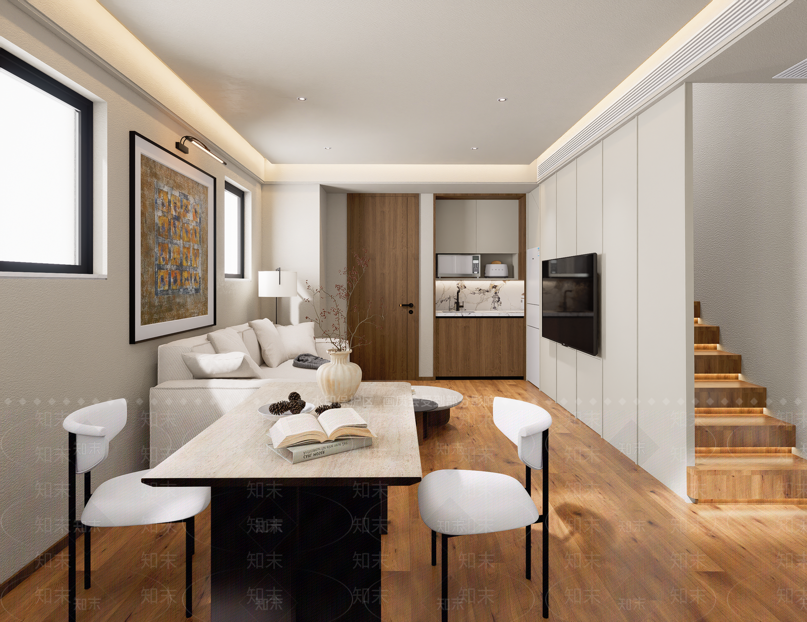 中式新中式小户型客厅SU模型下载【ID:1204365540】