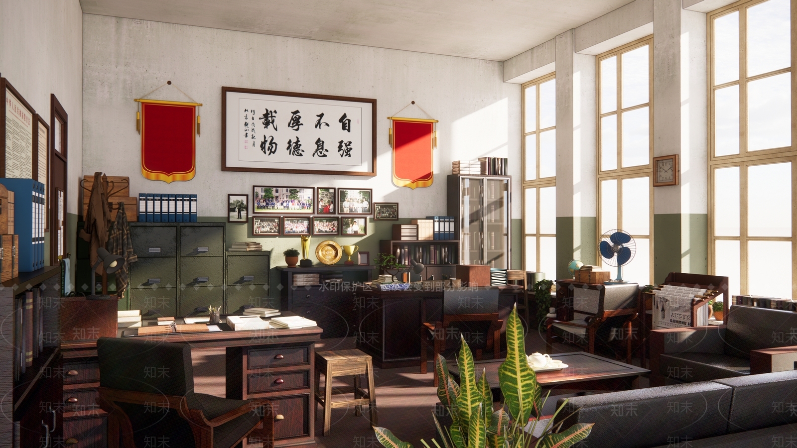 复古办公室SU模型下载【ID:1204367359】