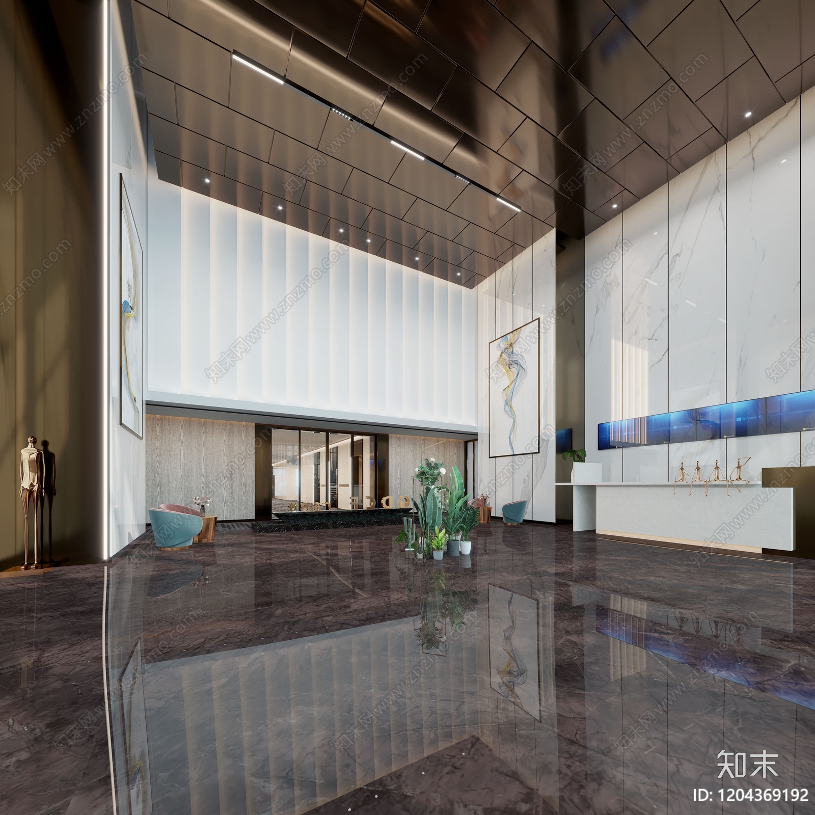 现代新中式整体办公空间cad施工图下载【ID:1204369192】