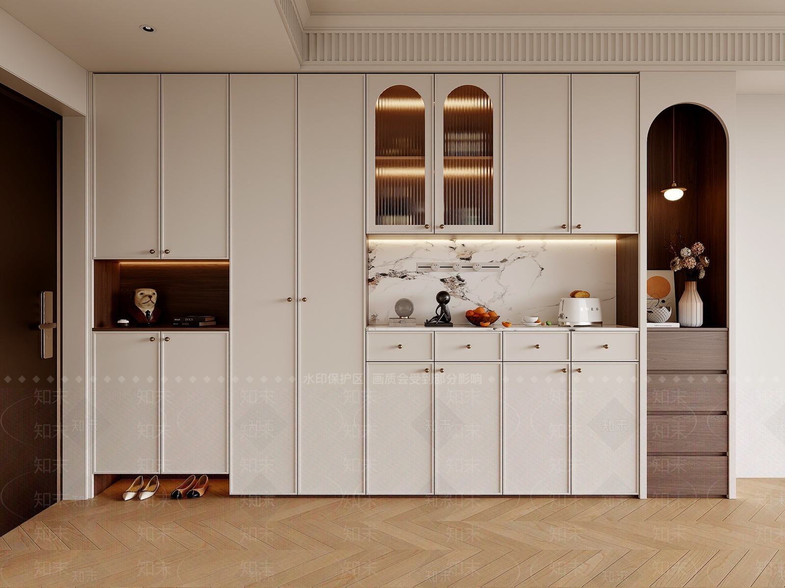 法式奶油鞋柜3D模型下载【ID:1204376518】