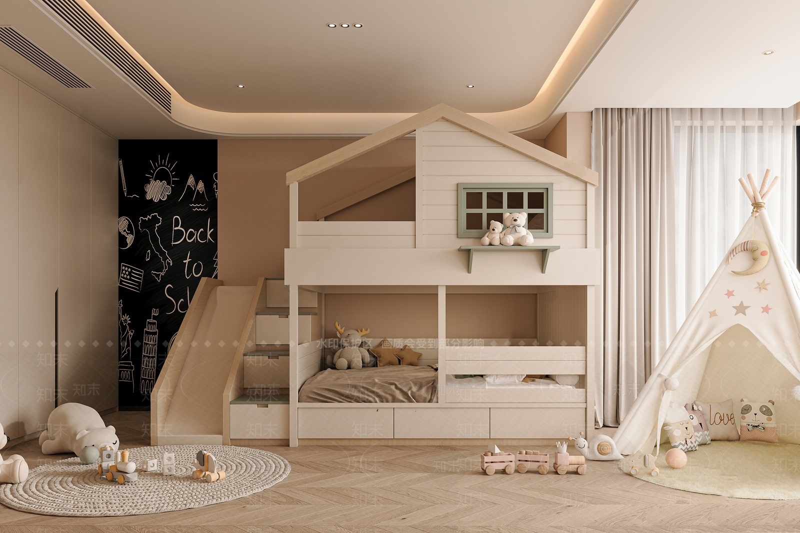 现代家居儿童房组合SU模型下载【ID:1204376690】