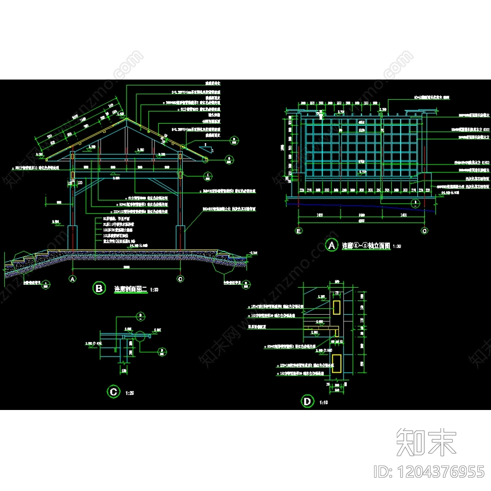 现代中式亭子图库cad施工图下载【ID:1204376955】