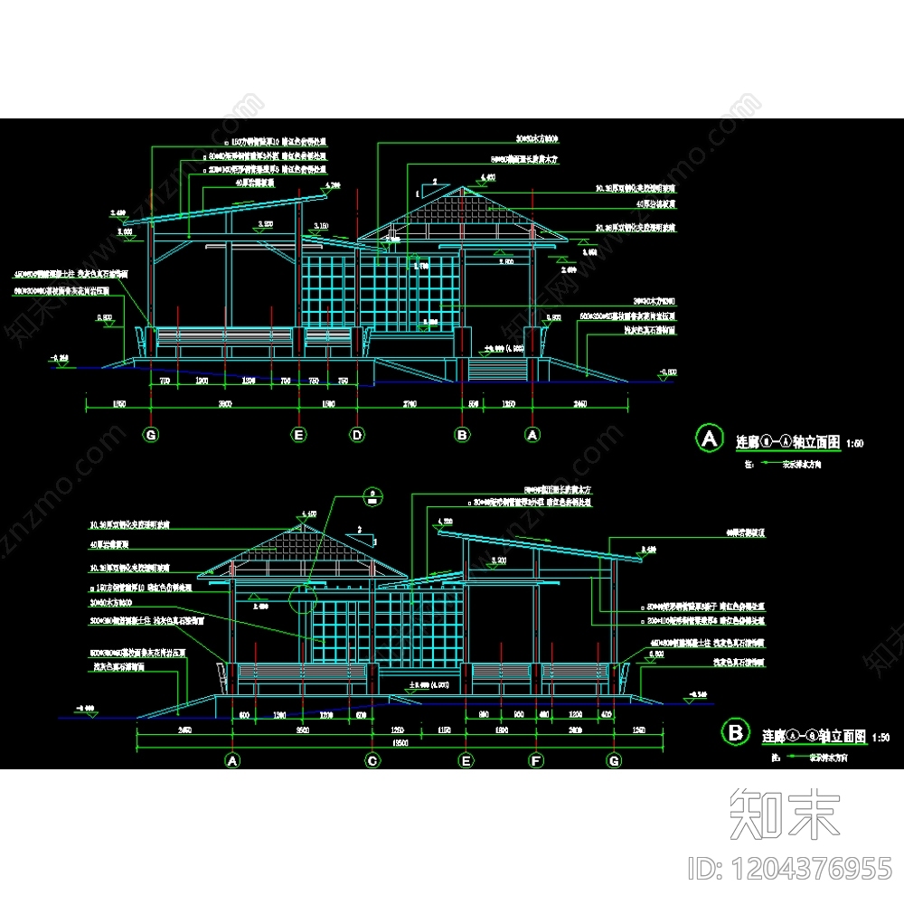 现代中式亭子图库cad施工图下载【ID:1204376955】