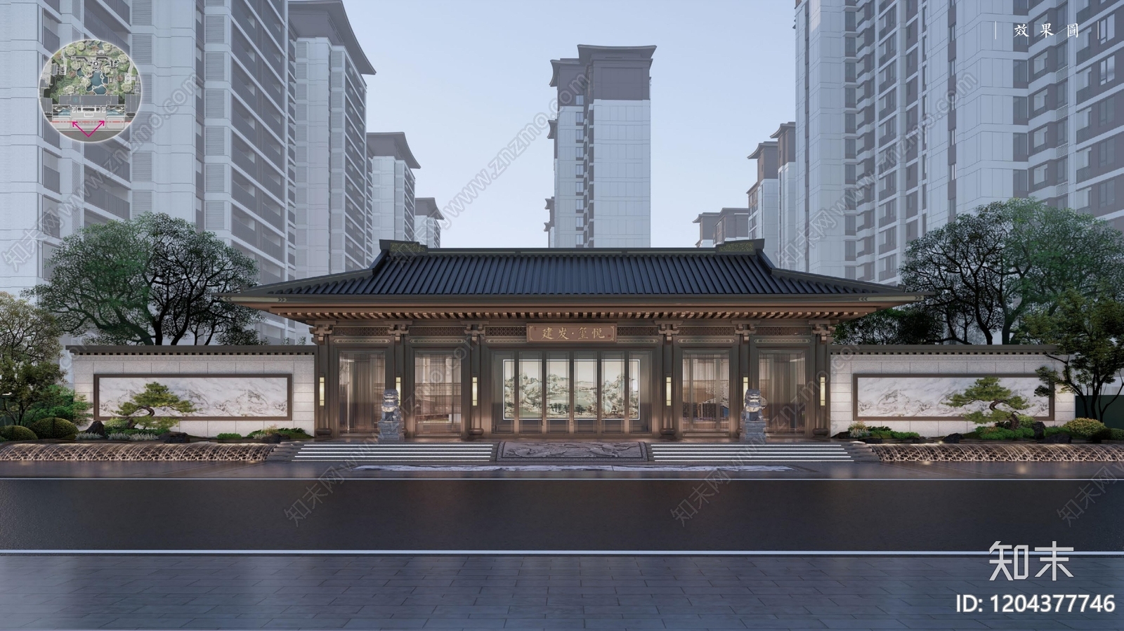 新中式中式小区景观下载【ID:1204377746】
