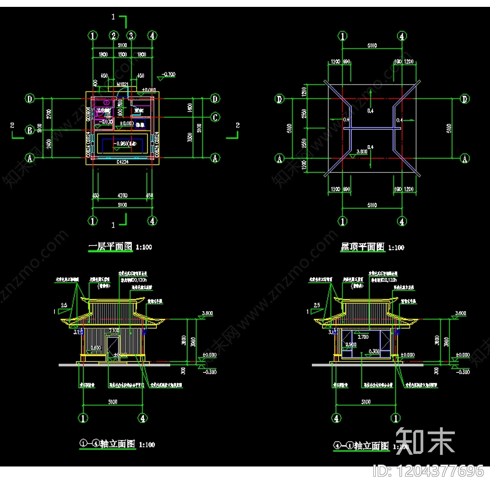 中式现代亭子图库cad施工图下载【ID:1204377696】