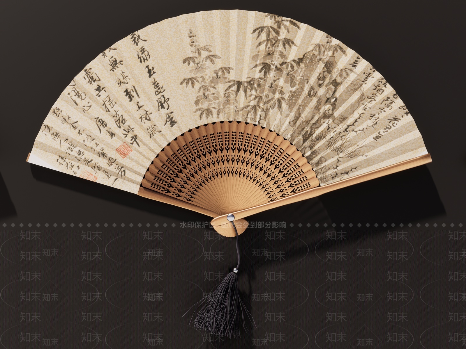 新中式禅意典雅扇面SU模型下载【ID:1204377862】