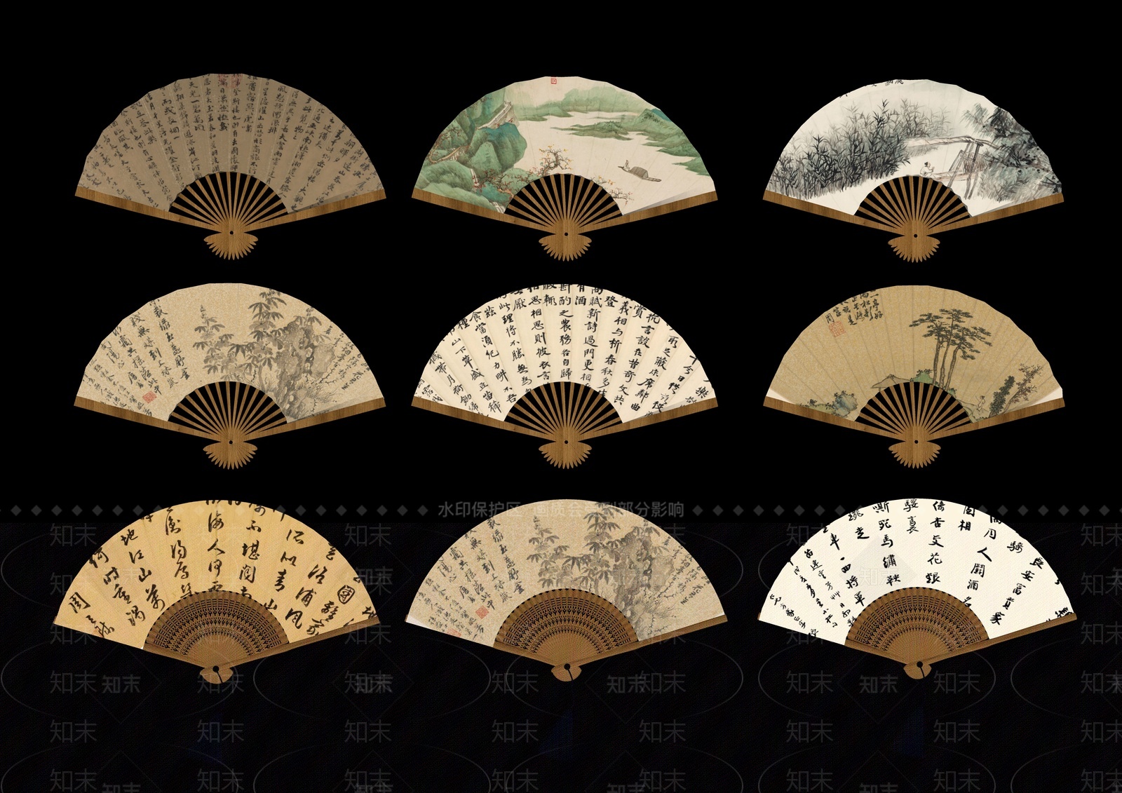 新中式禅意典雅扇面SU模型下载【ID:1204377862】
