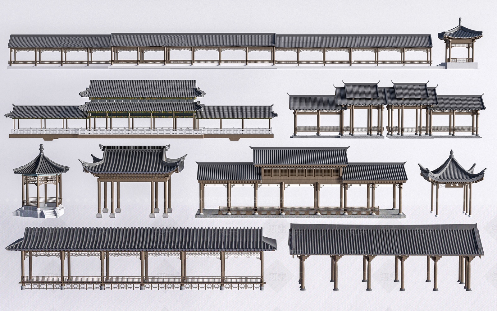 中式廊架SU模型下载【ID:1204379017】