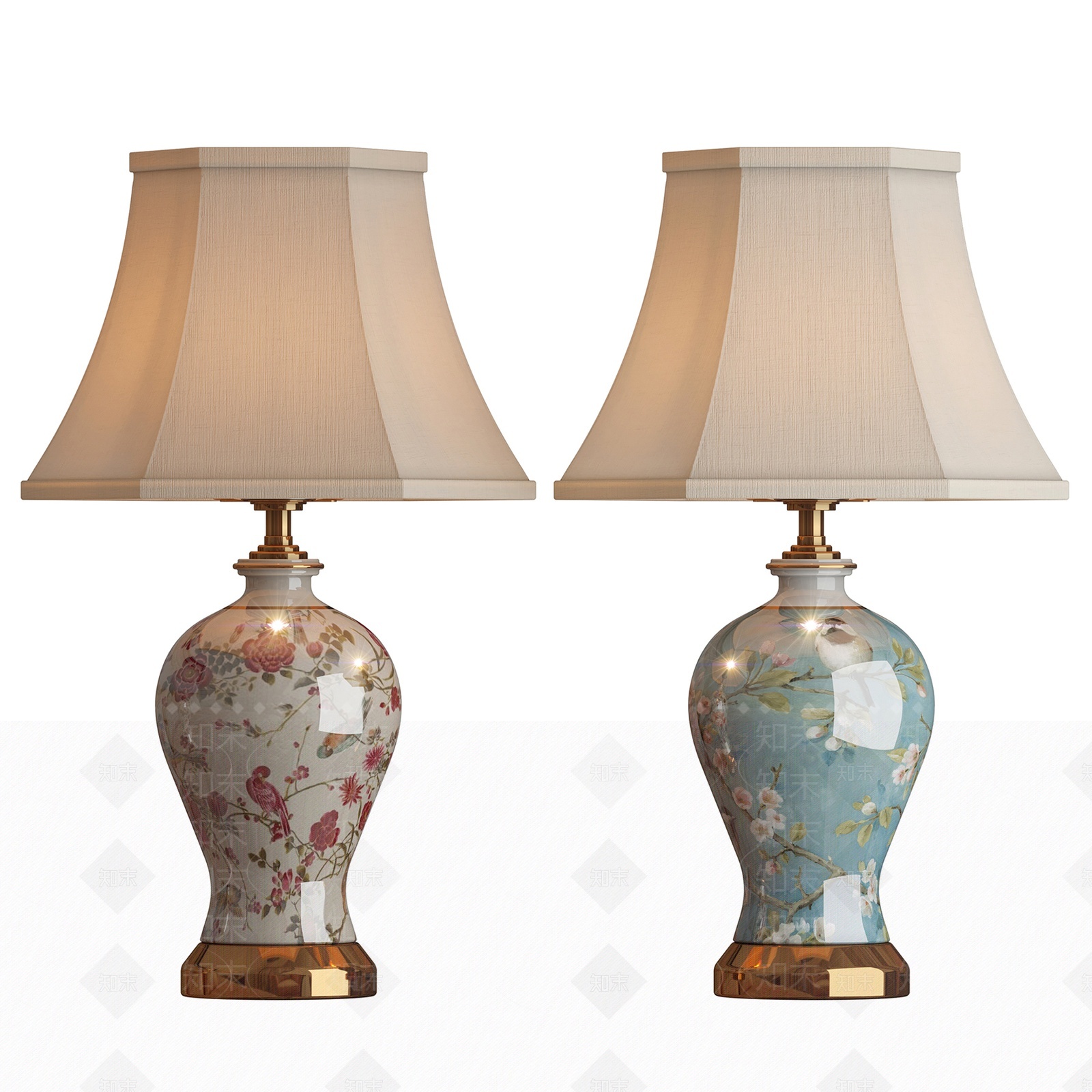 新中式陶瓷珐琅彩花瓶台灯SU模型下载【ID:1204379117】
