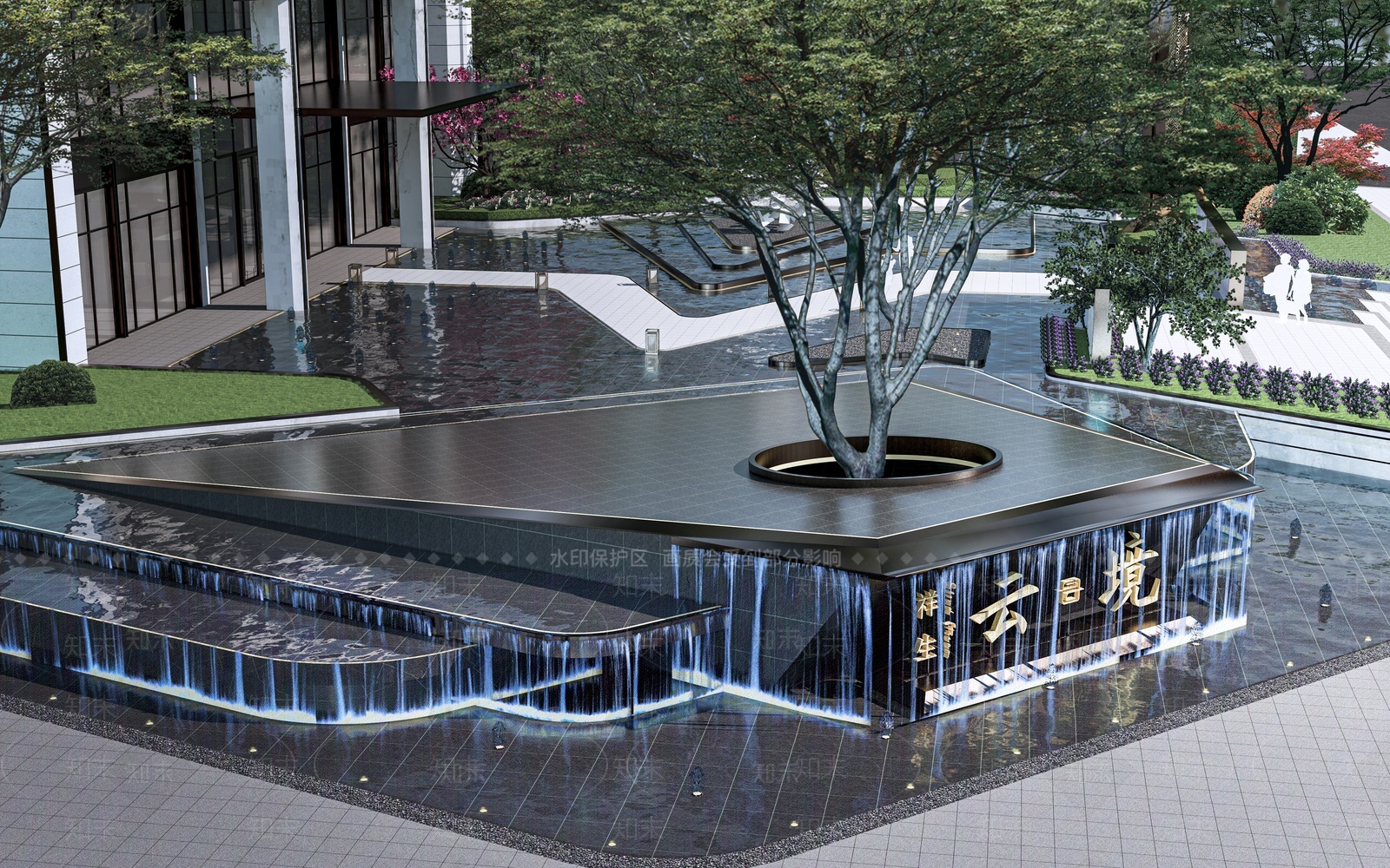 现代景观水池SU模型下载【ID:1204379252】