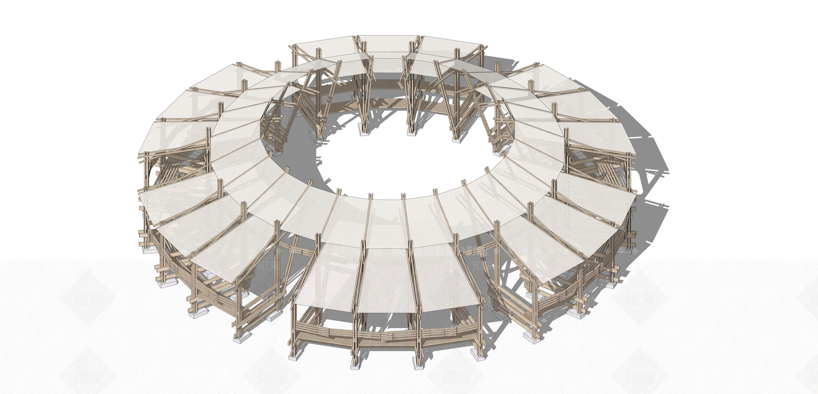 现代原木廊架空间SU模型下载【ID:1204382767】