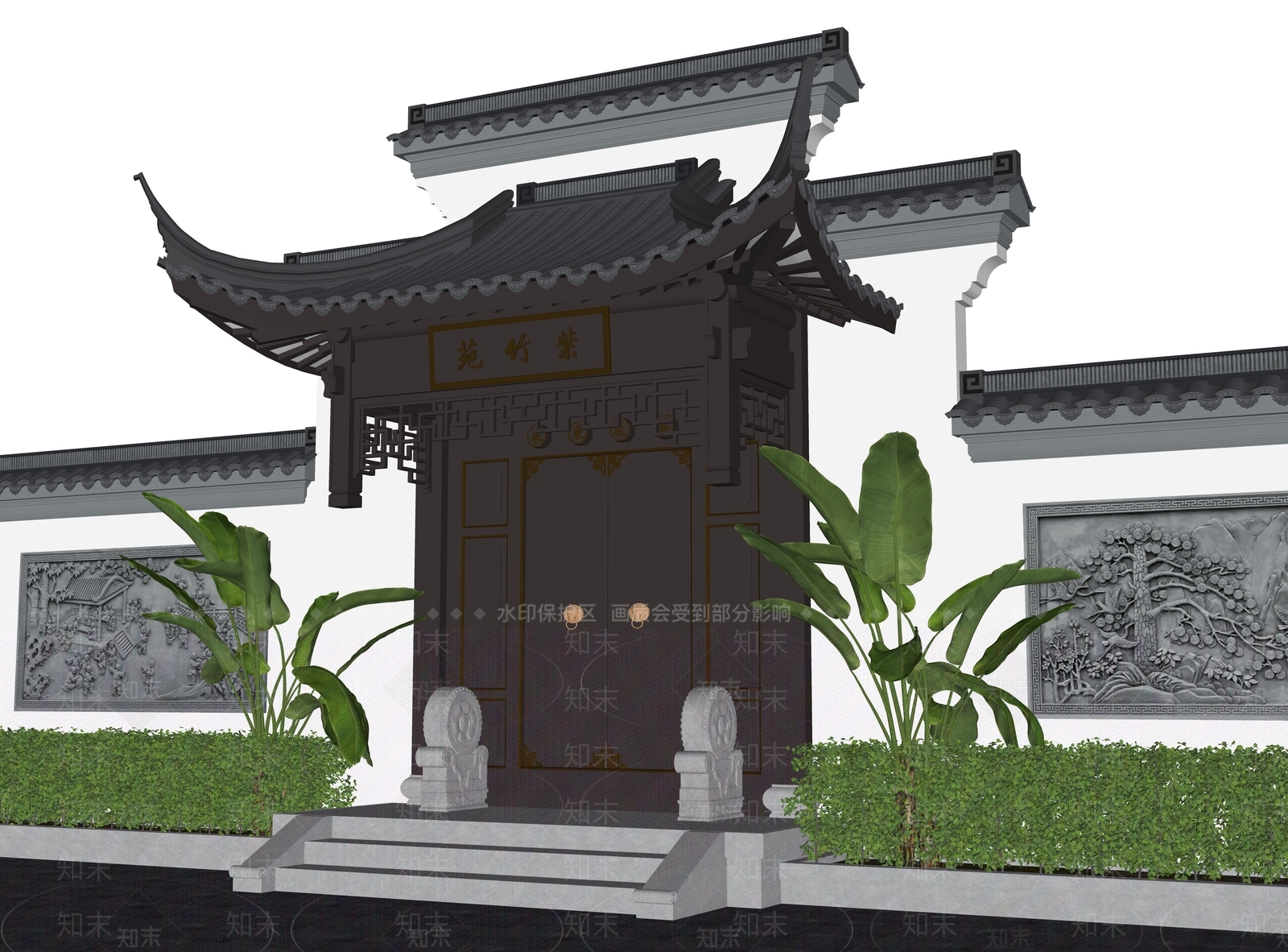 中式新中式古建筑SU模型下载【ID:1204384891】