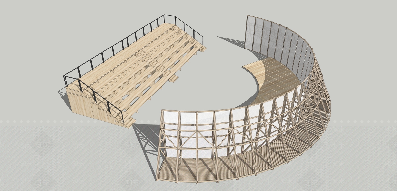 现代原木露天舞台SU模型下载【ID:1204385556】