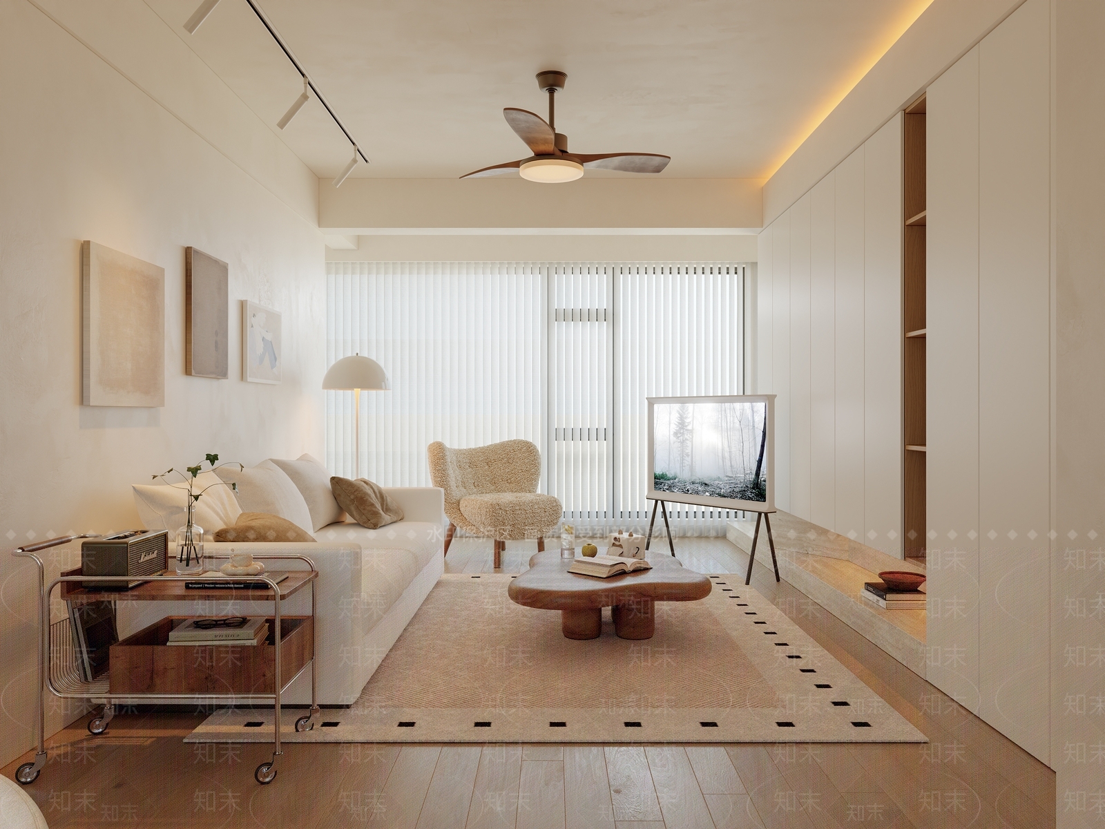 奶油现代家居客厅3D模型下载【ID:1204397179】