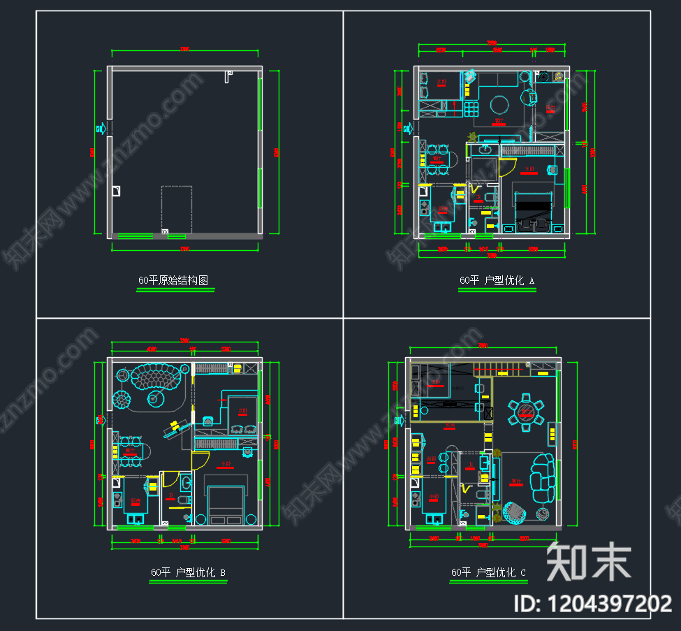 小户型平层cad施工图下载【ID:1204397202】