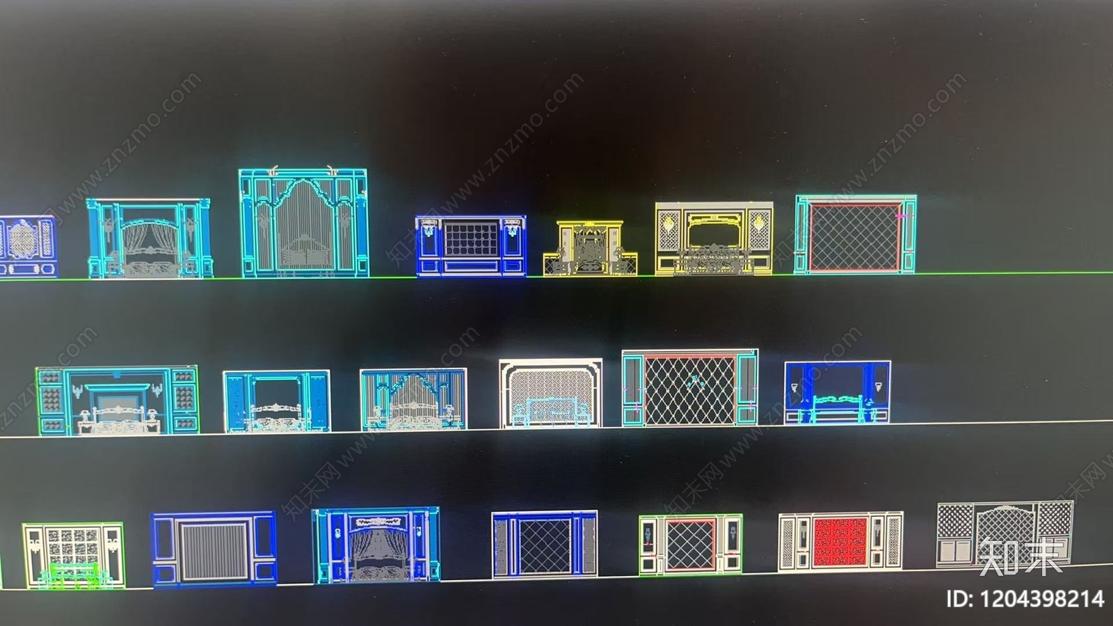 欧式法式背景墙cad施工图下载【ID:1204398214】