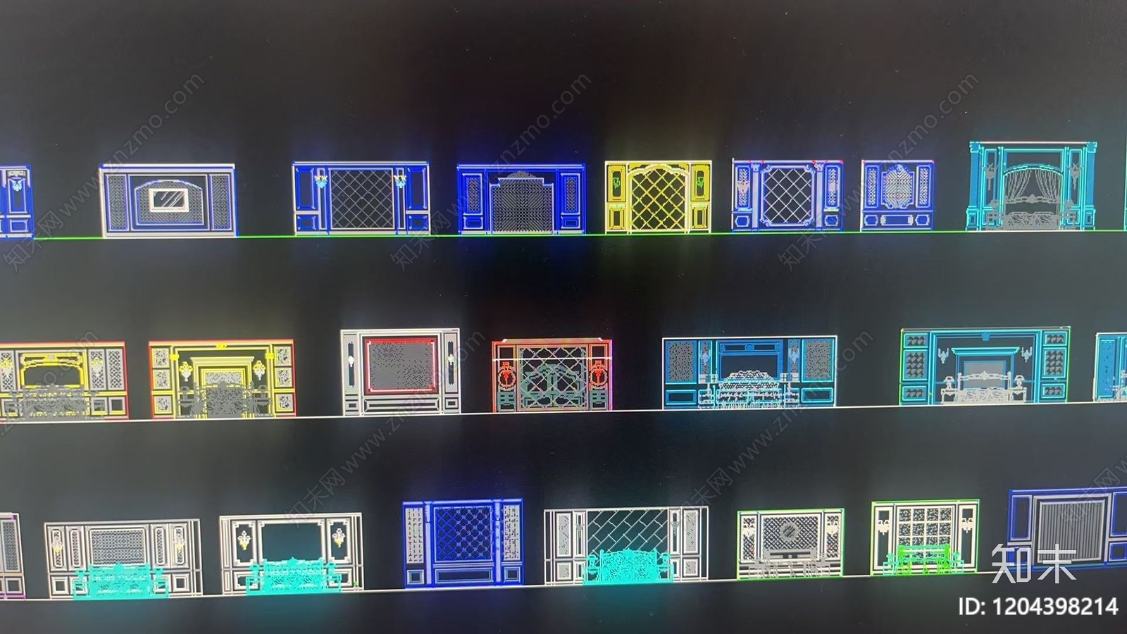 欧式法式背景墙施工图下载【ID:1204398214】