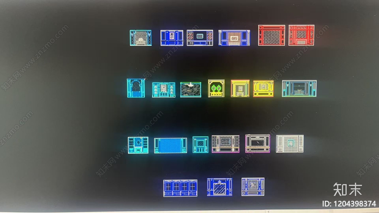 法式美式背景墙施工图下载【ID:1204398374】