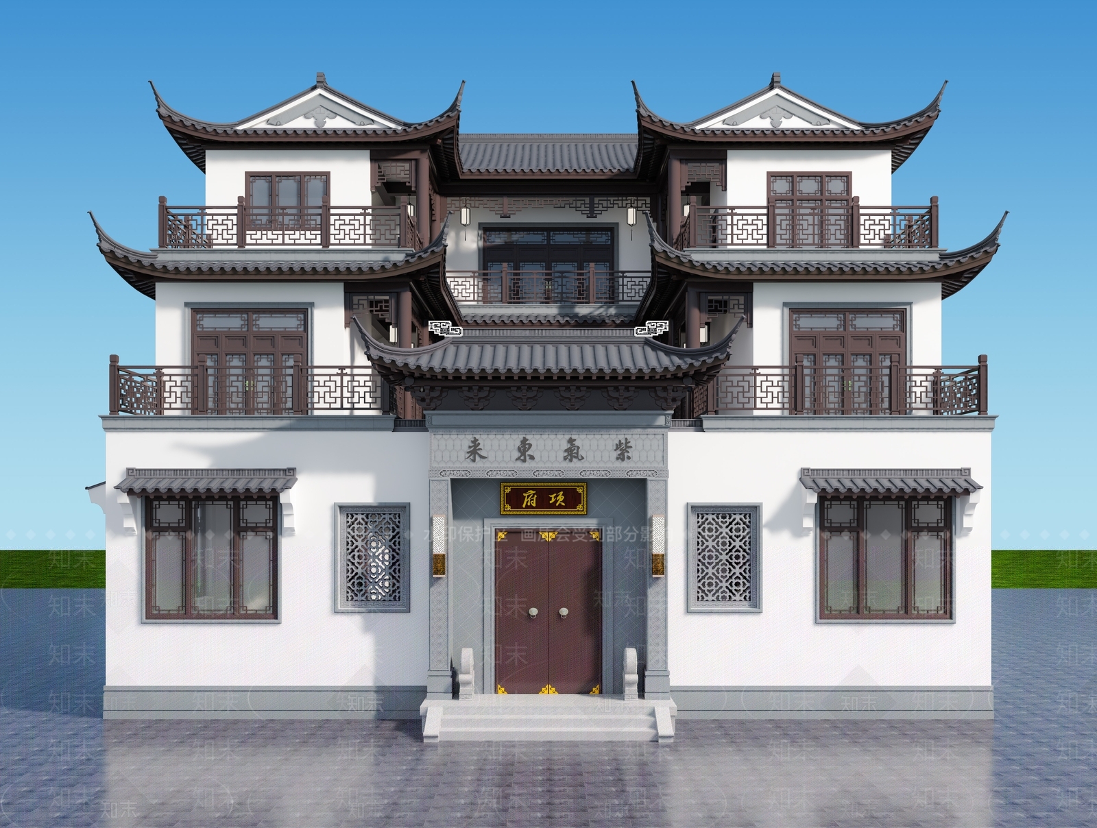 中式新中式四合院3D模型下载【ID:1204399585】_知末3d模型网