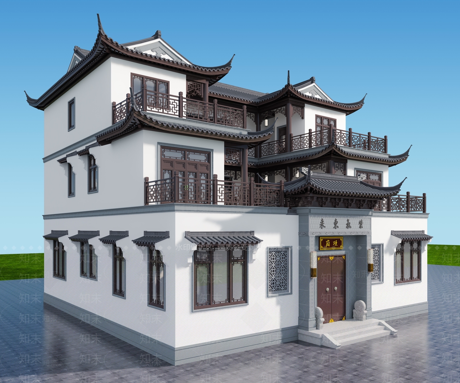 中式新中式四合院3D模型下载【ID:1204399585】