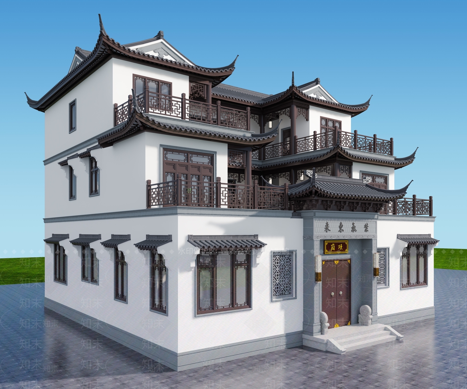 中式新中式四合院SU模型下载【ID:1204399586】