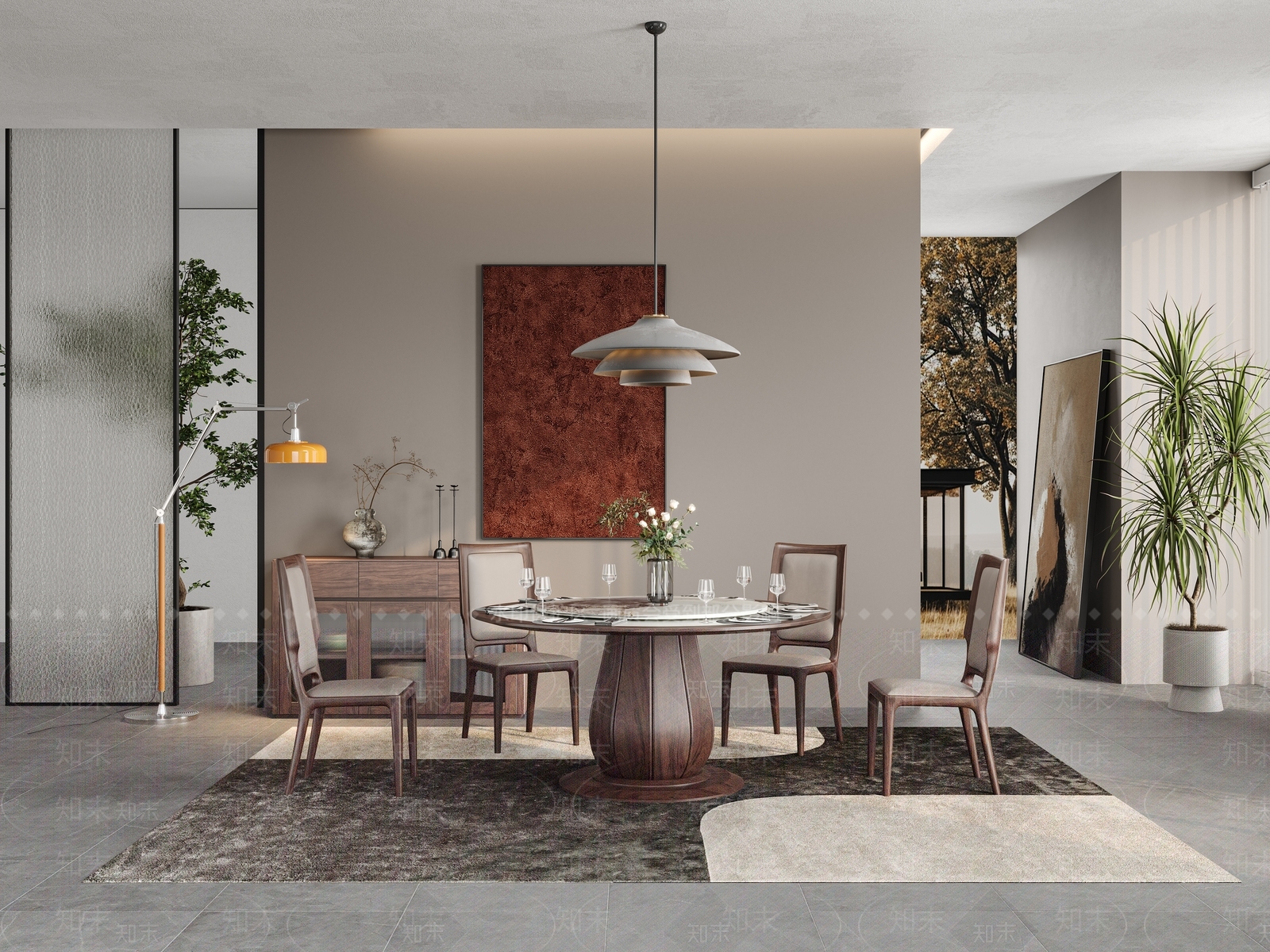 现代日式餐桌3D模型下载【ID:1204399787】