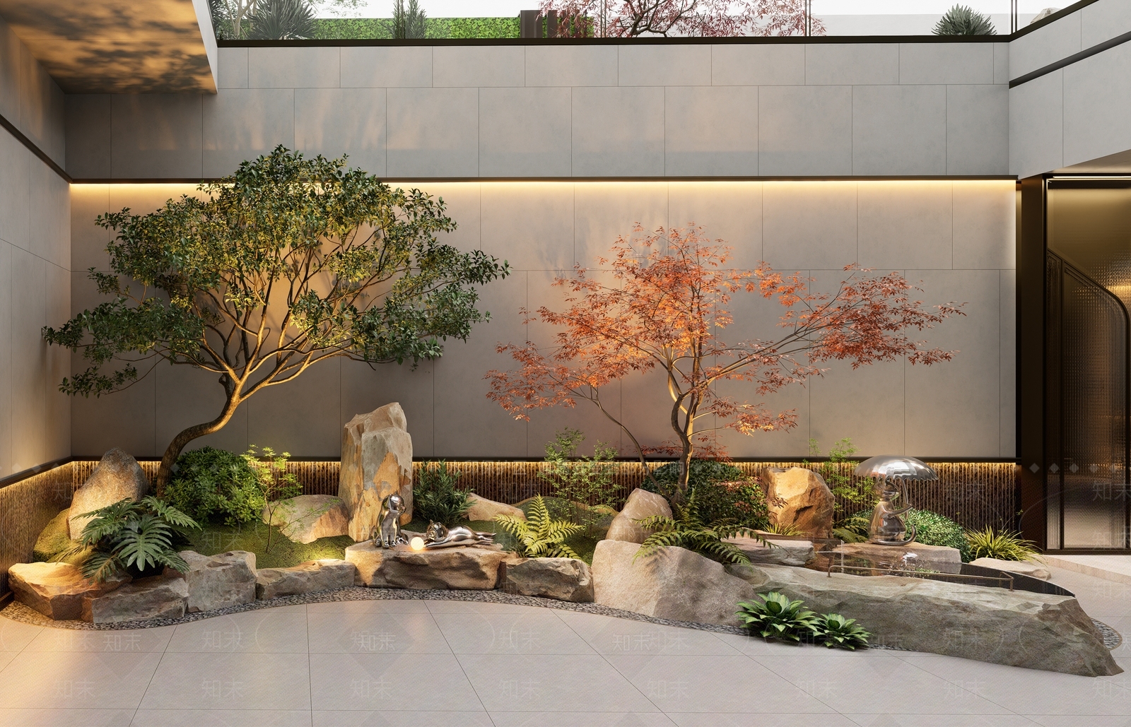 现代侘寂别墅庭院SU模型下载【ID:1204400425】