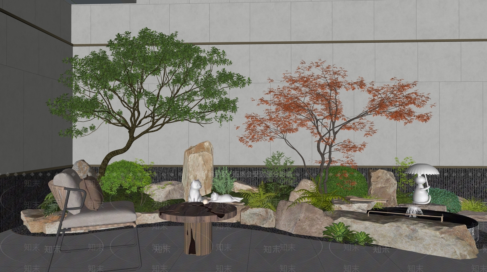 现代侘寂别墅庭院SU模型下载【ID:1204400425】