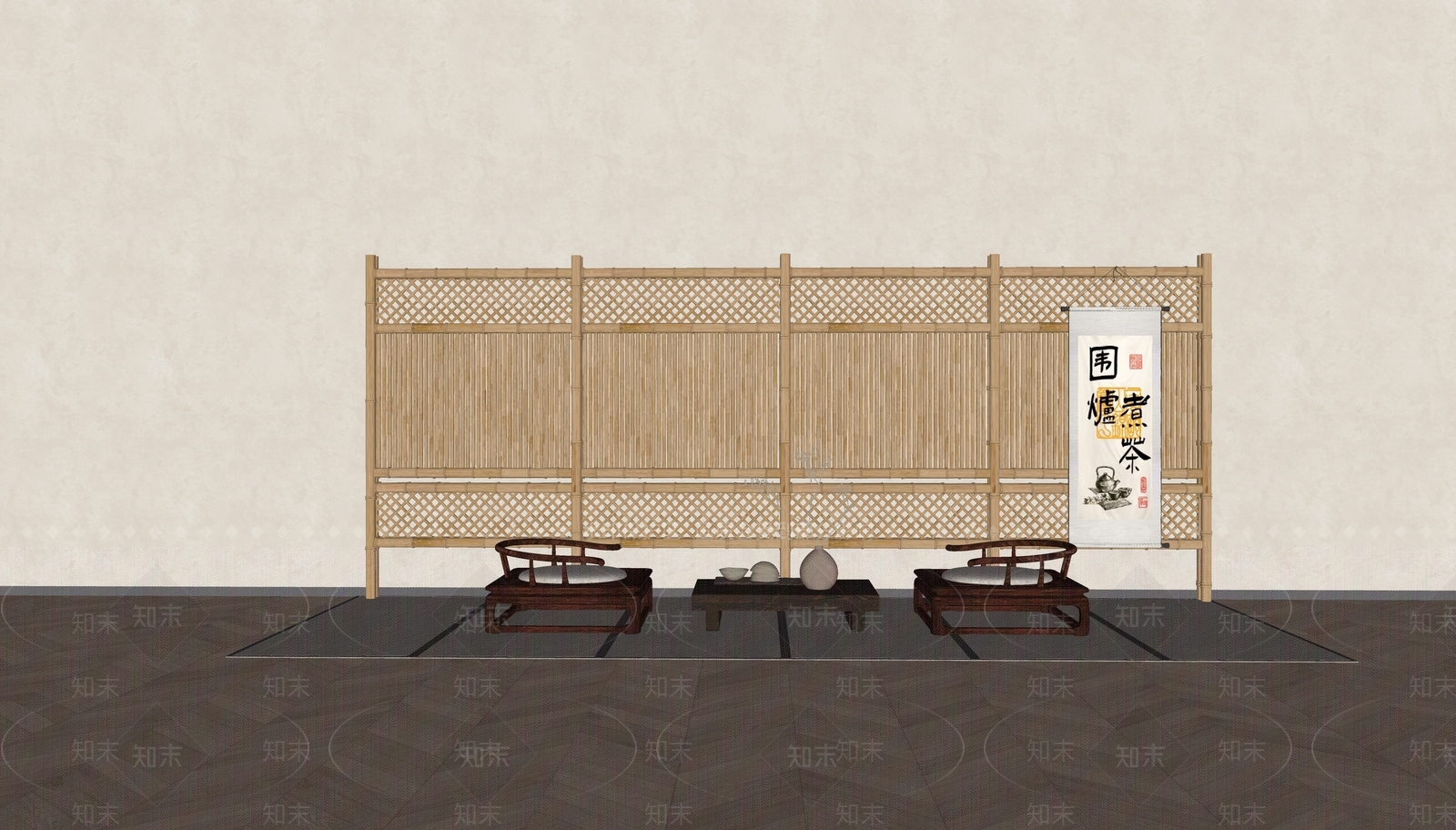 日式原木茶桌椅SU模型下载【ID:1204400979】