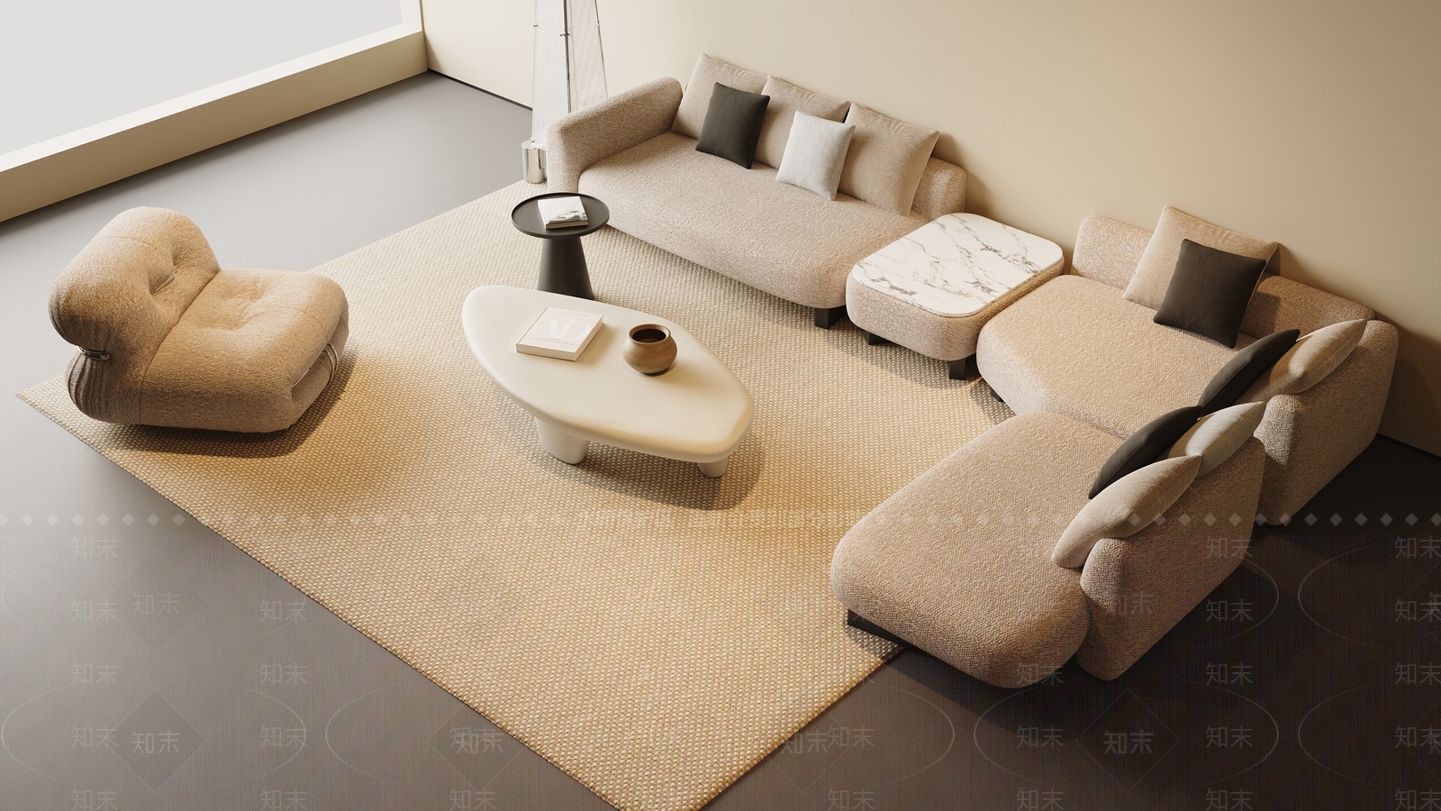 奶油现代家居客厅3D模型下载【ID:1204402148】