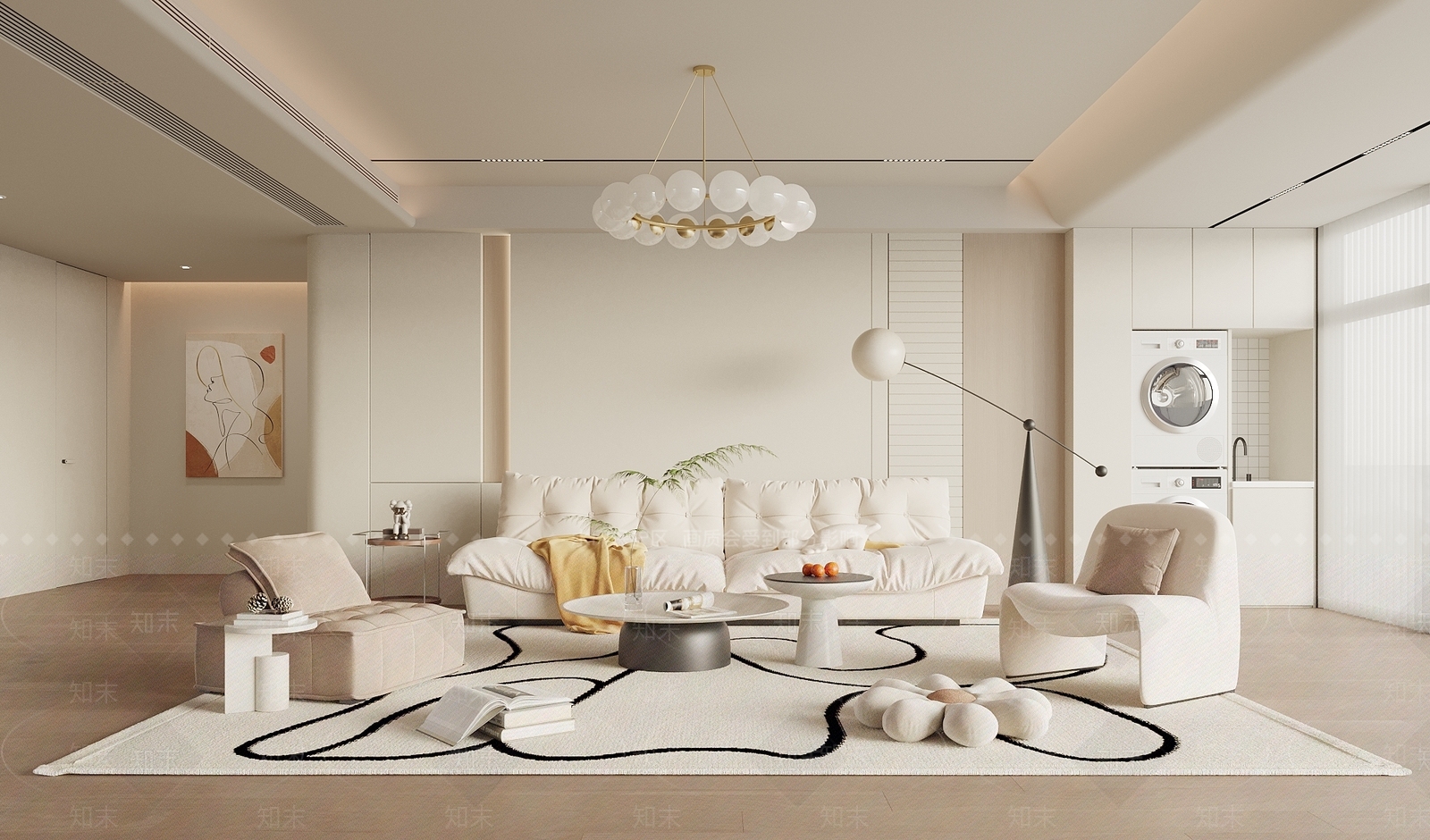 现代奶油家居客厅3D模型下载【ID:1204402630】