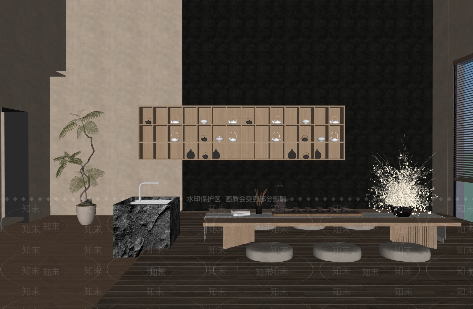 新中式侘寂茶室SU模型下载【ID:1204402619】