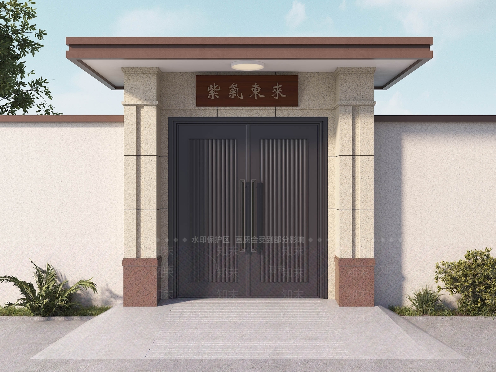 现代新中式庭院门SU模型下载【ID:1204404279】