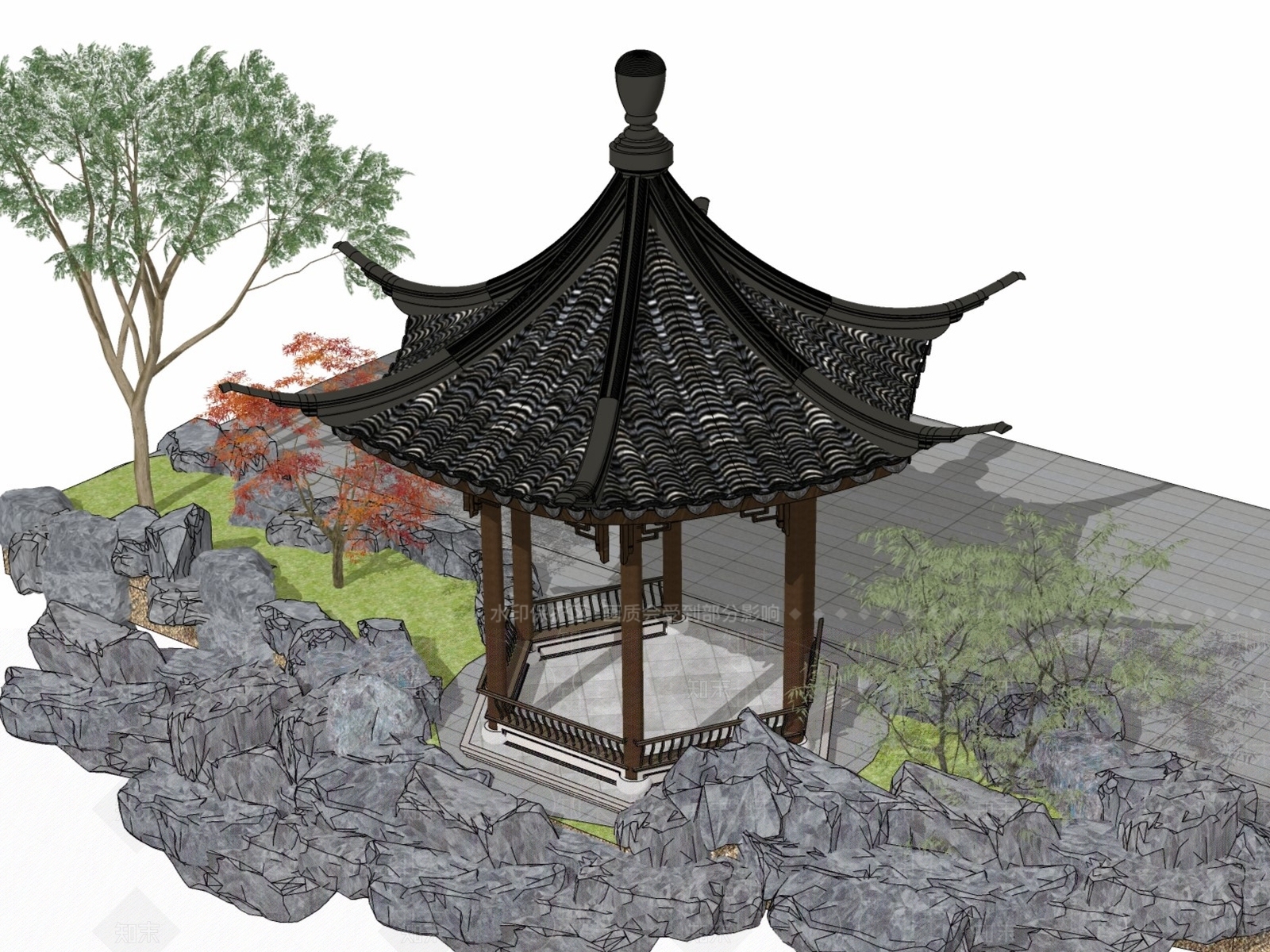 新中式中式亭子SU模型下载【ID:1204404531】