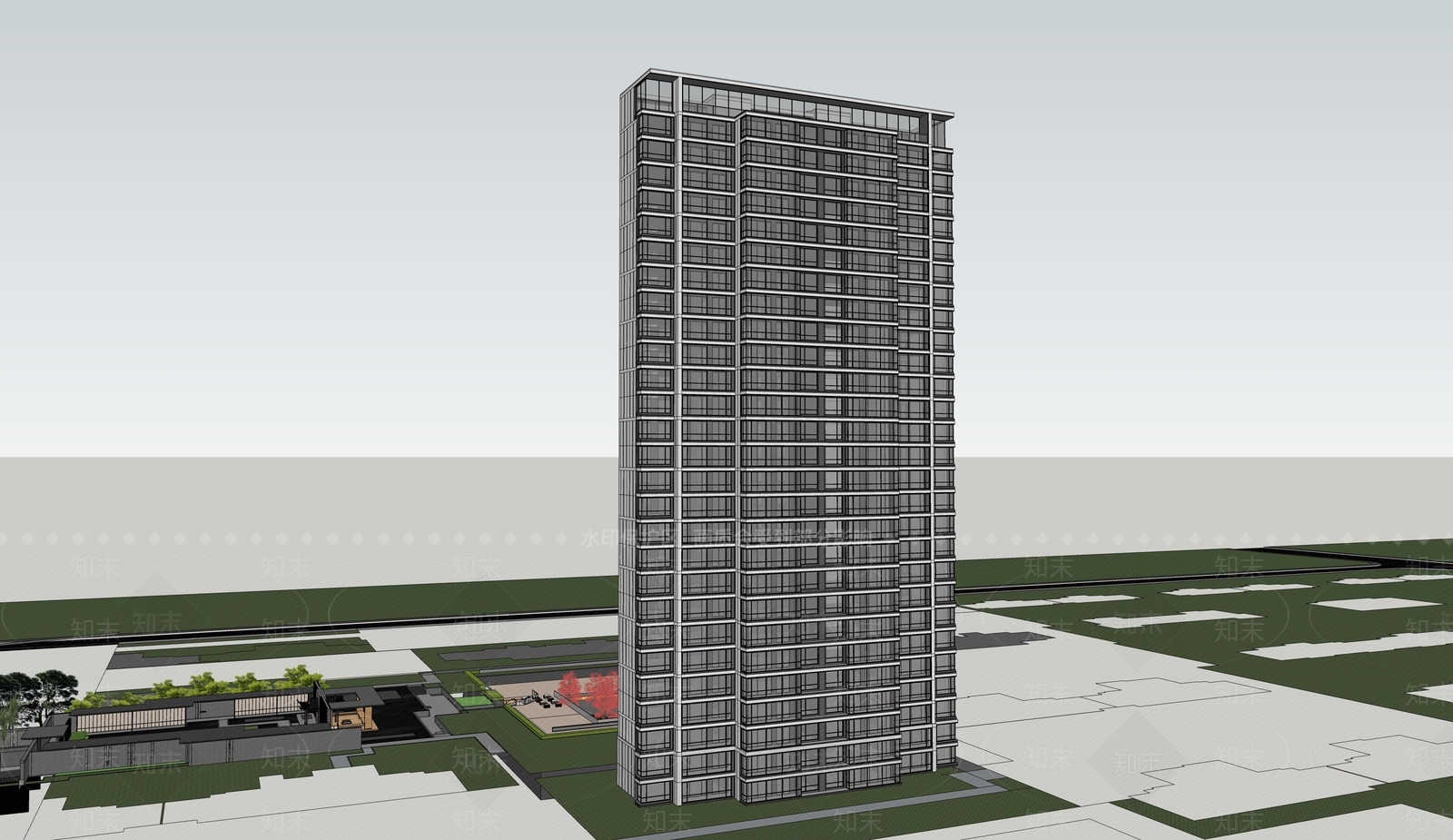 现代高层住宅SU模型下载【ID:1204483347】