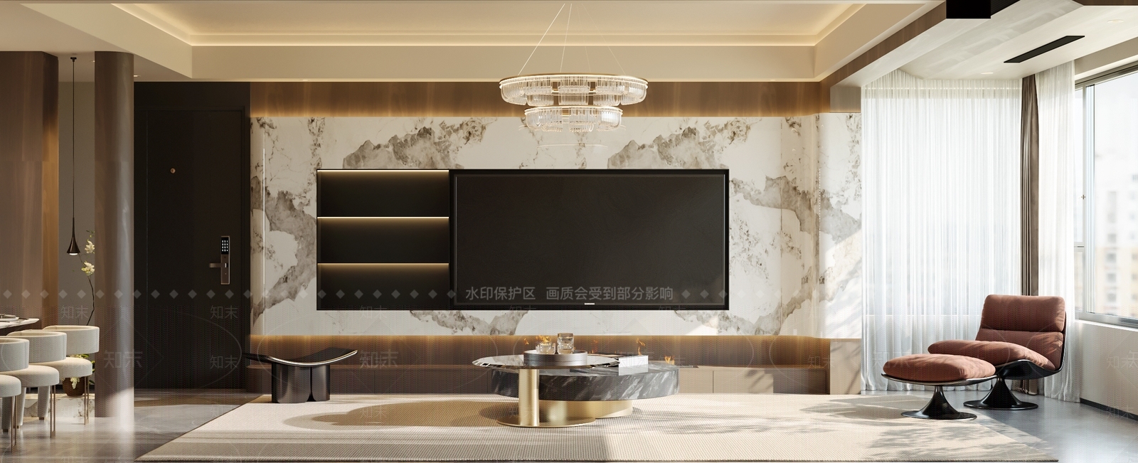 意式轻奢电视背景墙3D模型下载【ID:1204406028】