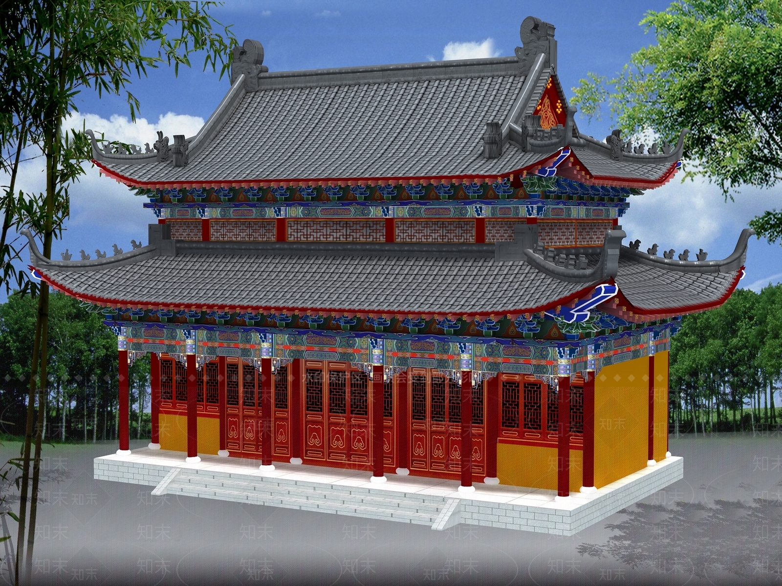 中式复古古建3D模型下载【ID:1204407384】