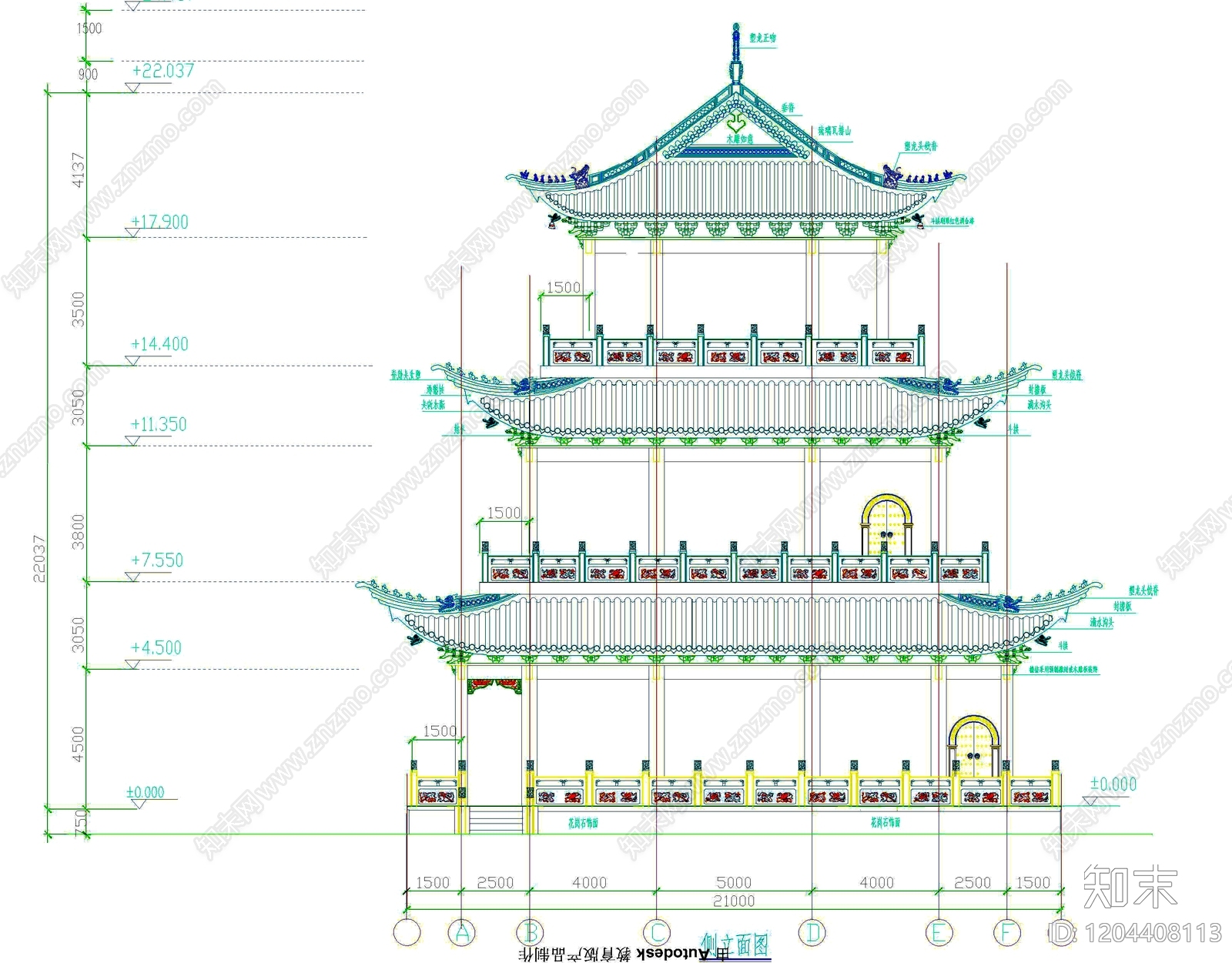 寺庙cad施工图下载【ID:1204408113】
