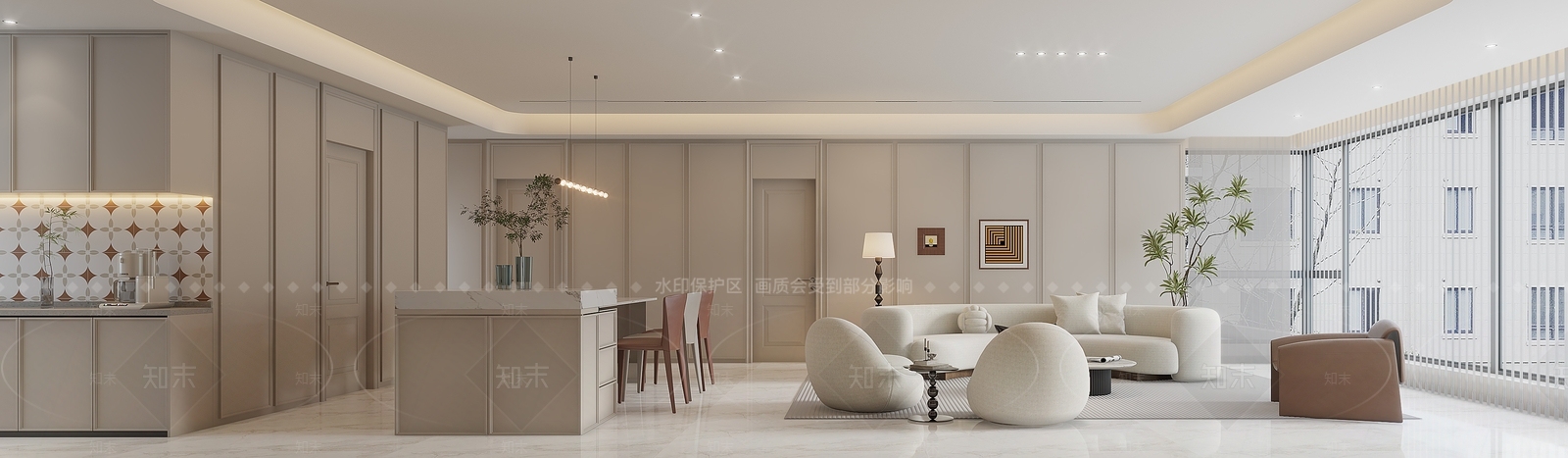 法式奶油家居客厅3D模型下载【ID:1204409063】