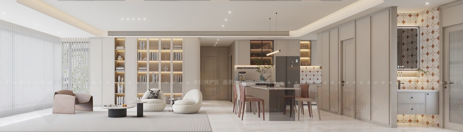 法式奶油家居客厅3D模型下载【ID:1204409063】