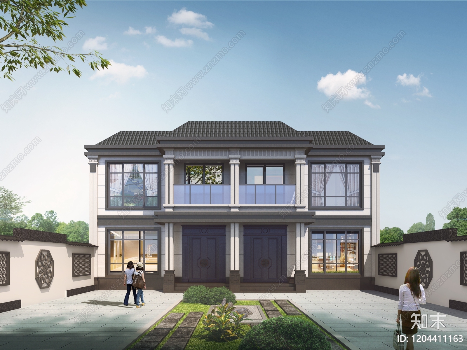 现代新中式别墅建筑施工图下载【ID:1204411163】