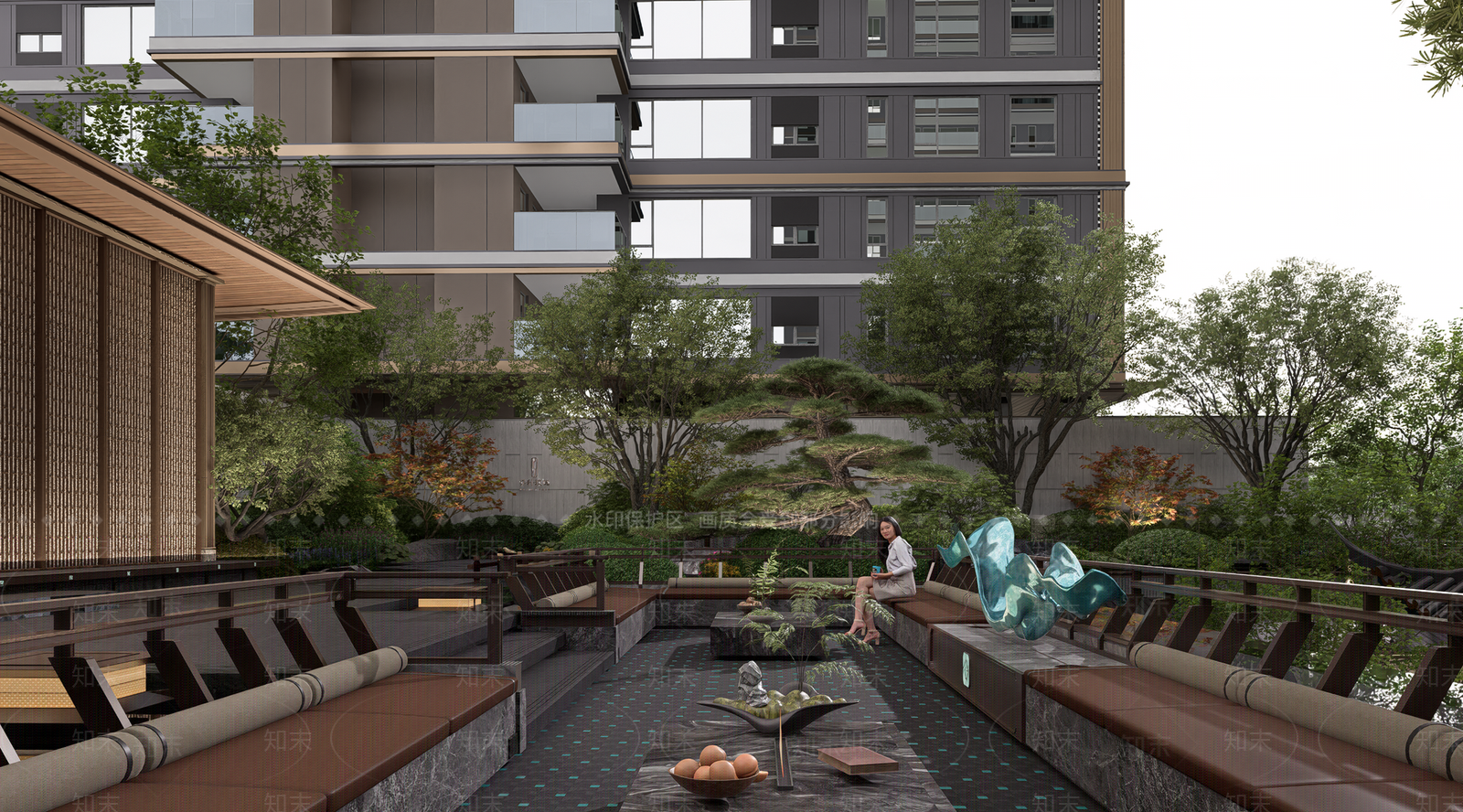 中式新中式住宅区景观SU模型下载【ID:1204412153】