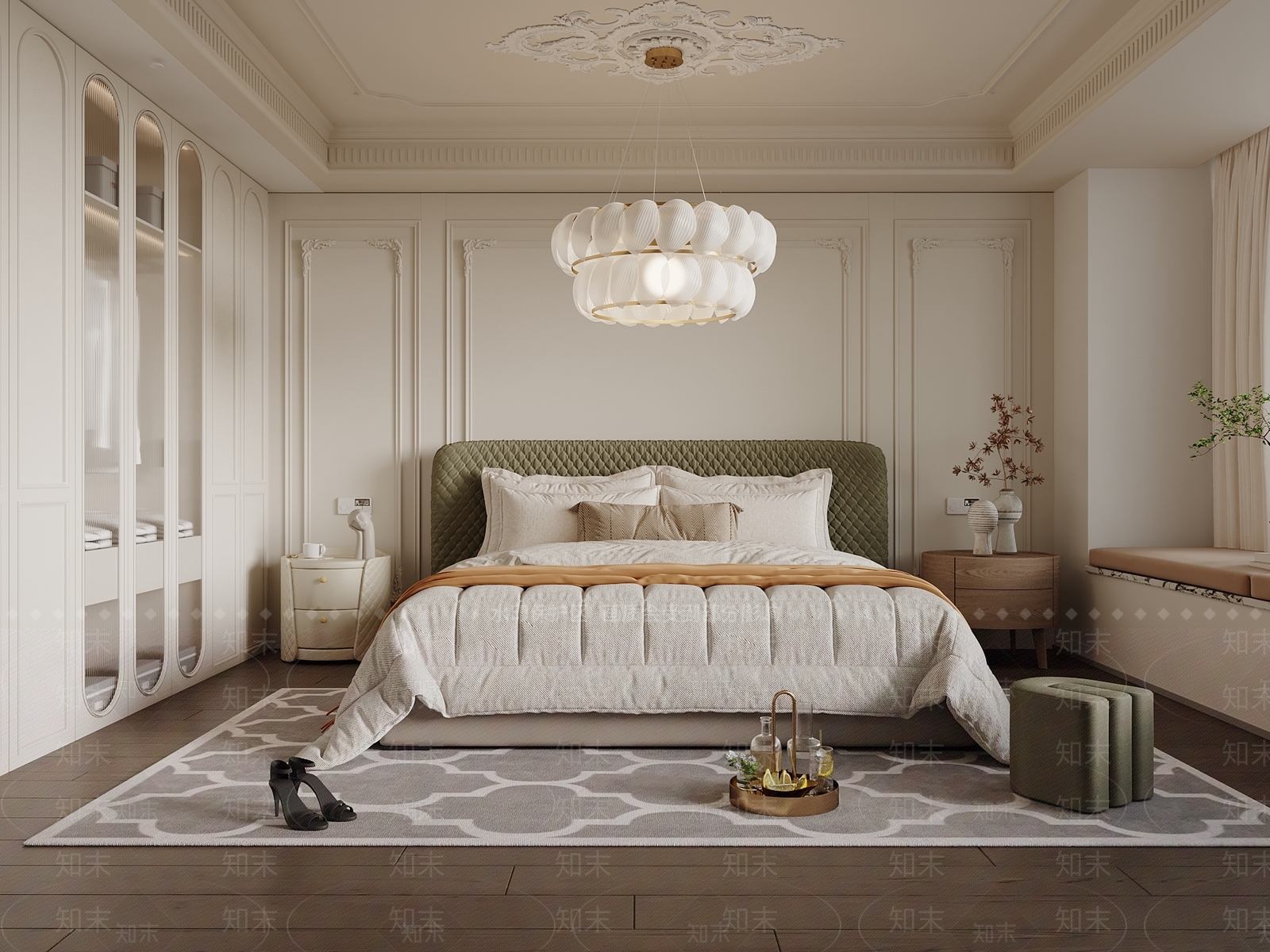 法式奶油家居卧室3D模型下载【ID:1204424256】