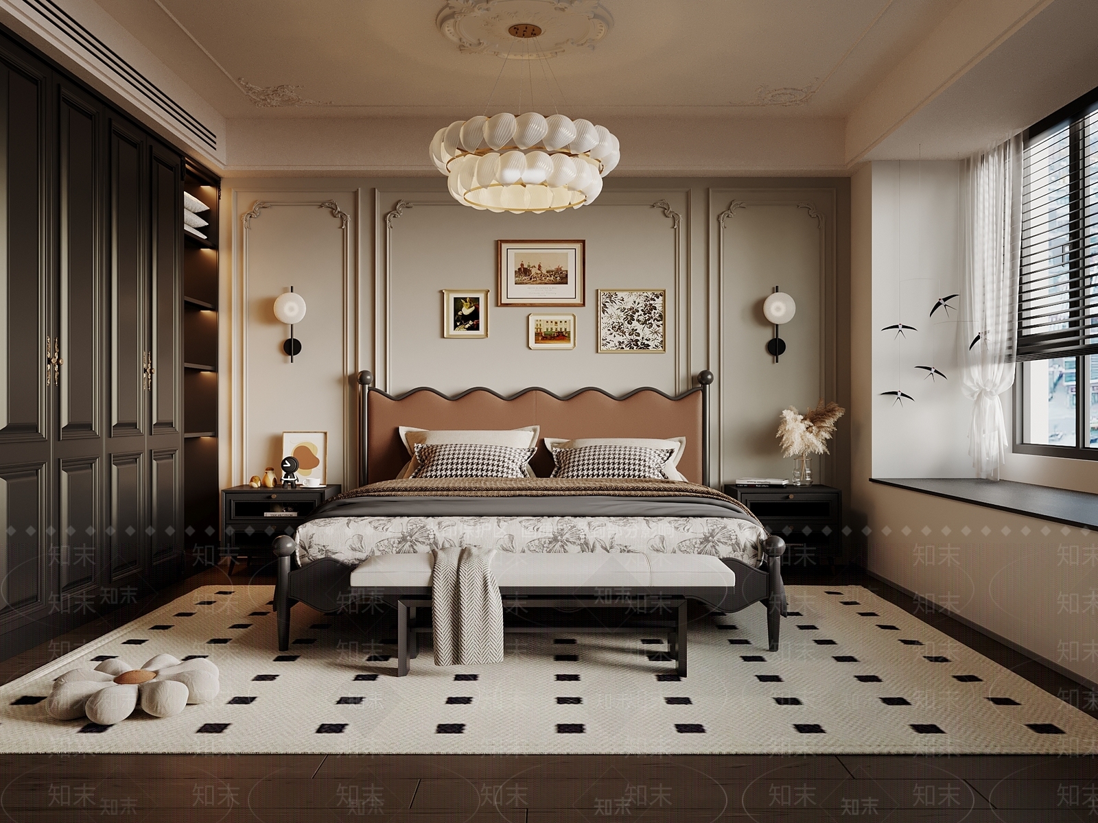 法式奶油家居卧室3D模型下载【ID:1204424247】