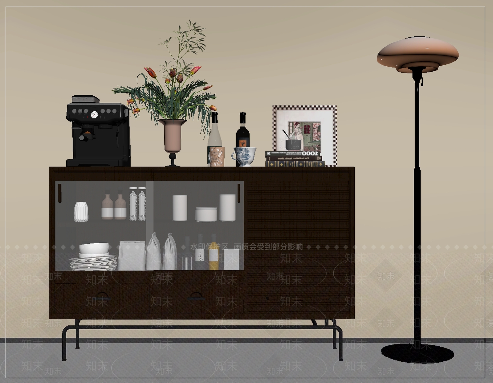 法式餐边柜SU模型下载【ID:1204426544】