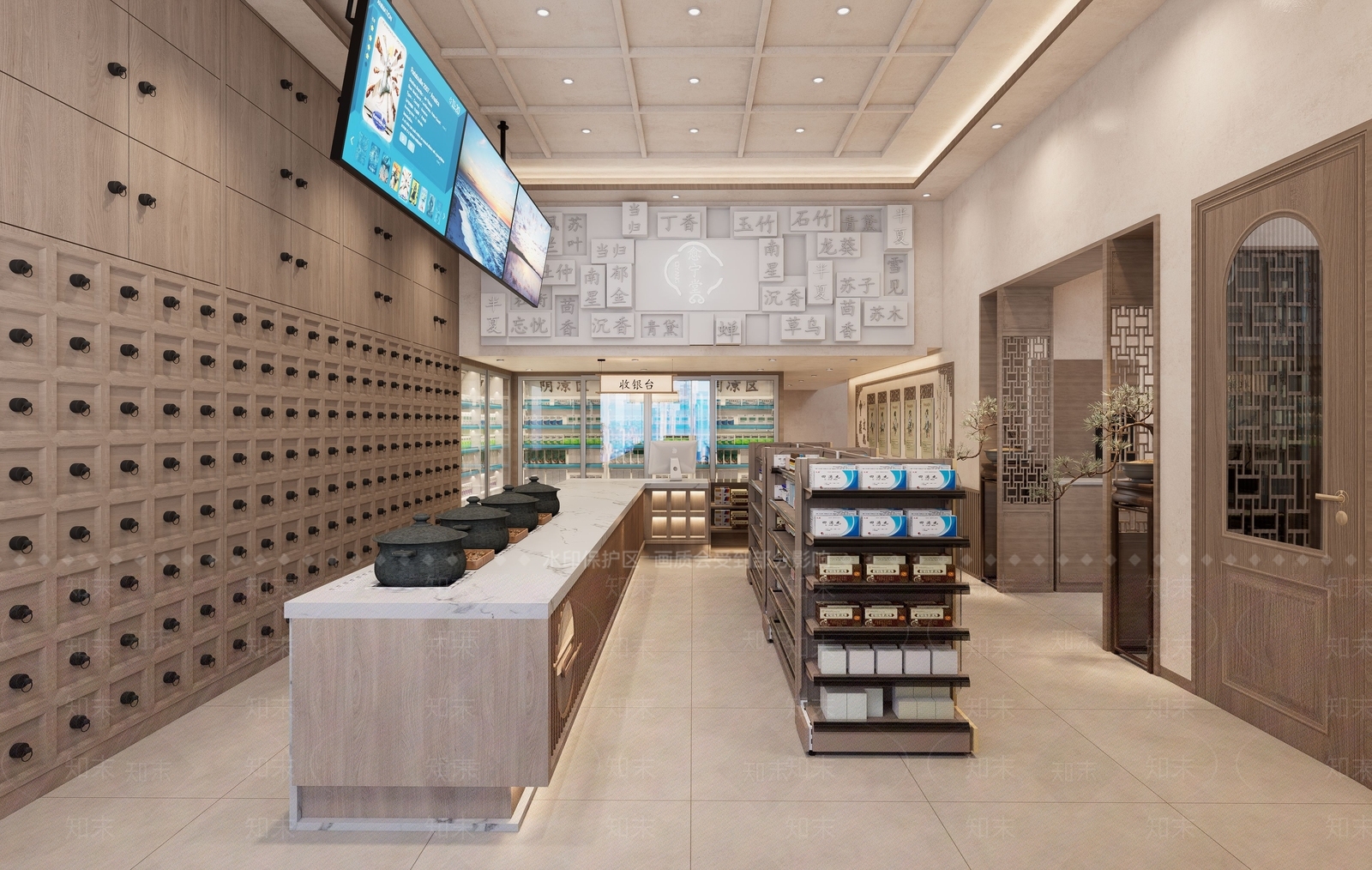 现代新中式药店SU模型下载【ID:1204426445】