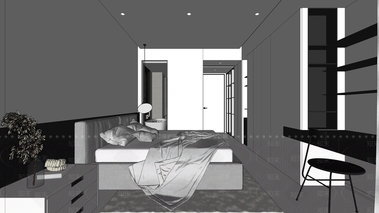 现代酒店客房SU模型下载【ID:1204517108】