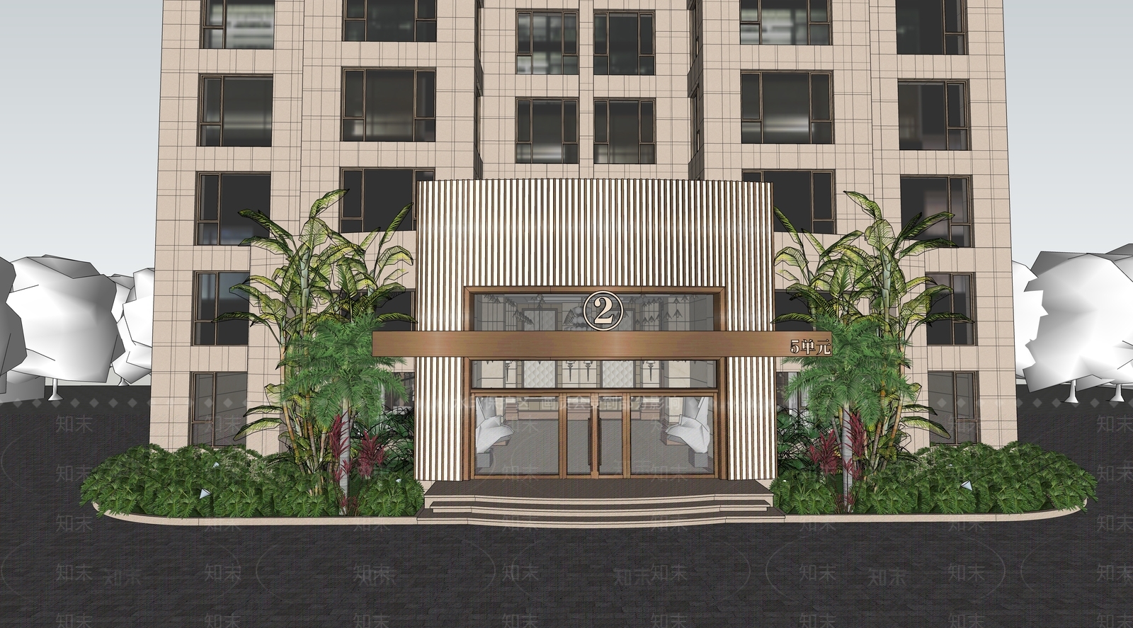 现代新中式电梯厅SU模型下载【ID:1204434971】
