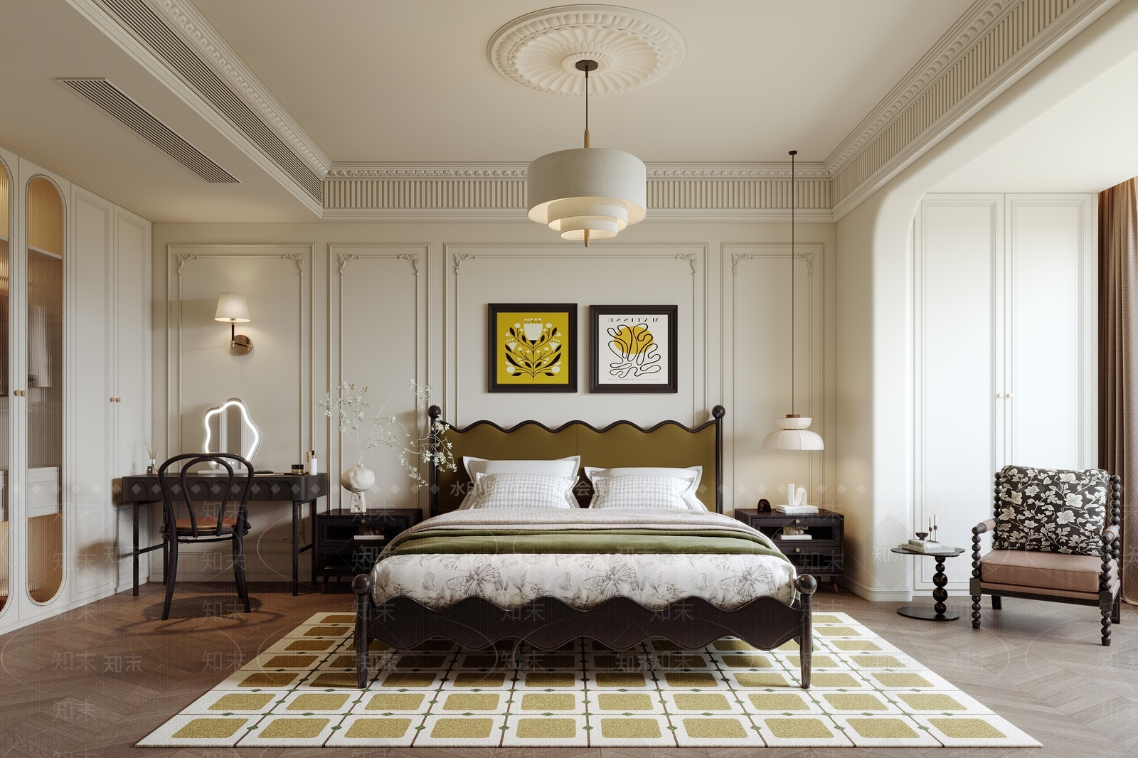 现代美式家居卧室3D模型下载【ID:1204436572】