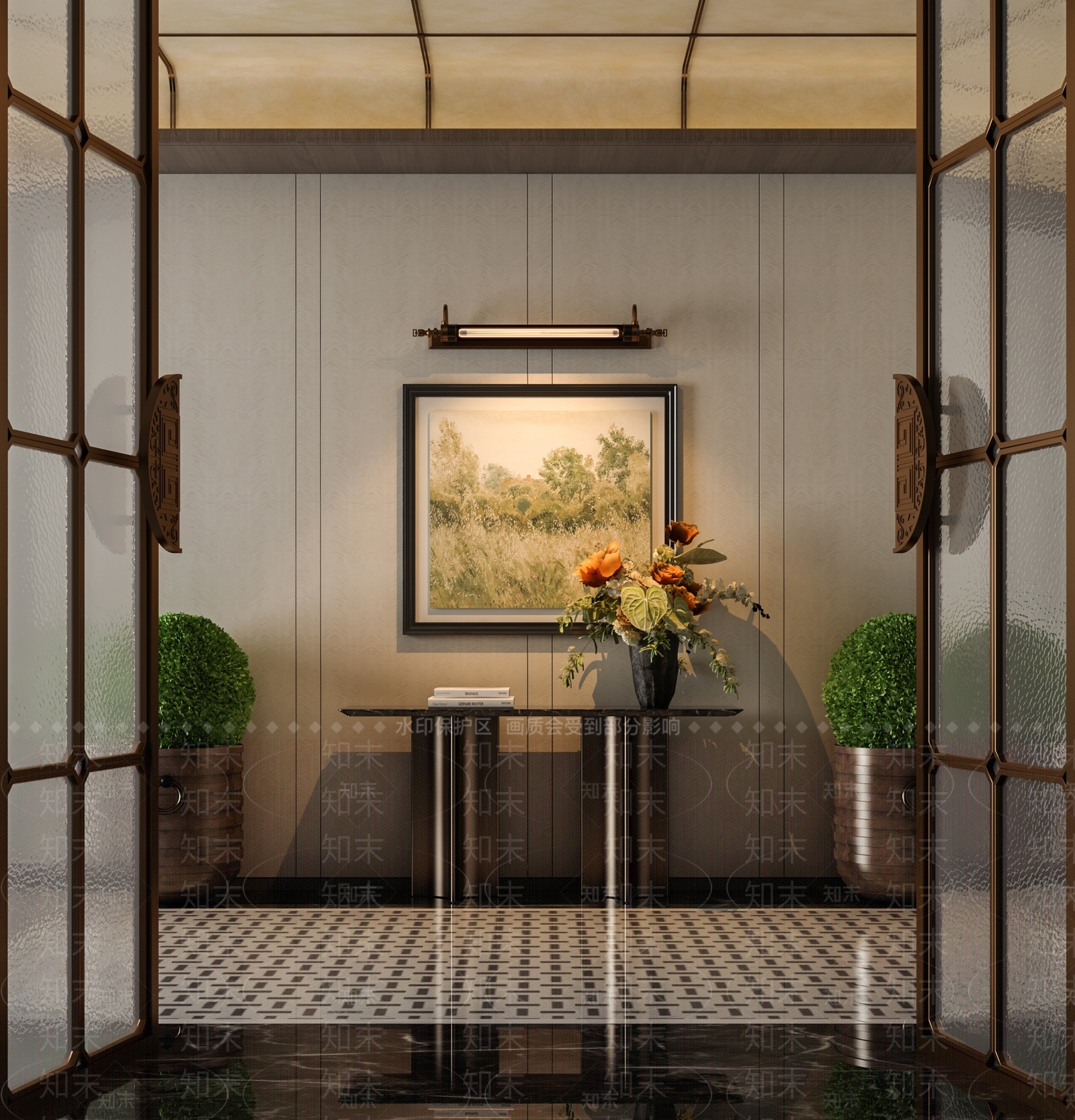 轻奢复古酒店大堂SU模型下载【ID:1204449079】